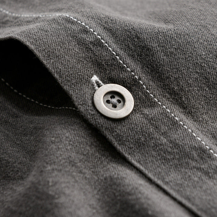 Herr Washed Denim Overshirt i Arbetskläder Look med Kontrast Stitches