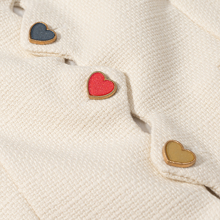 Dam cropped Bouclé jacka med vågig knäppning och heart appliqués