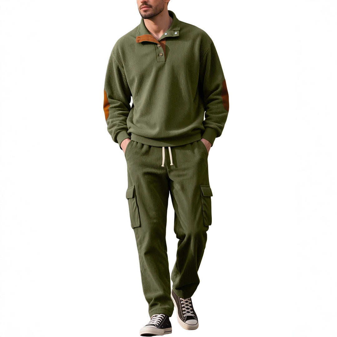 Herr Strukturerad Turtleneck Pullover med Ståkrage, Press Stud Slå, och Velour Elbow Lappar