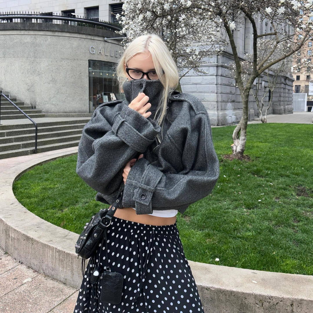 Dam Oversized Ull Jacka med Elegant Skärning och Praktisk Fickor