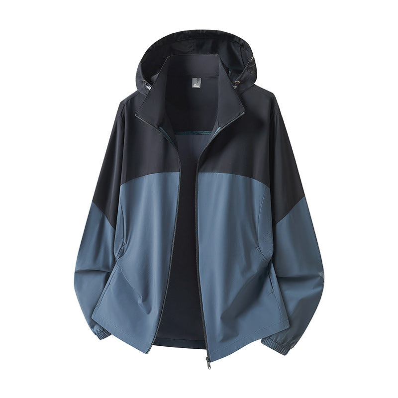 Herr lätt med huva regnjacka med ventilerande softshell Material och elastiska muddar