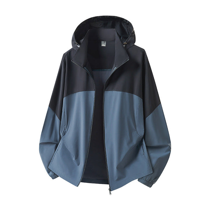 Herr lätt med huva regnjacka med ventilerande softshell Material och elastiska muddar