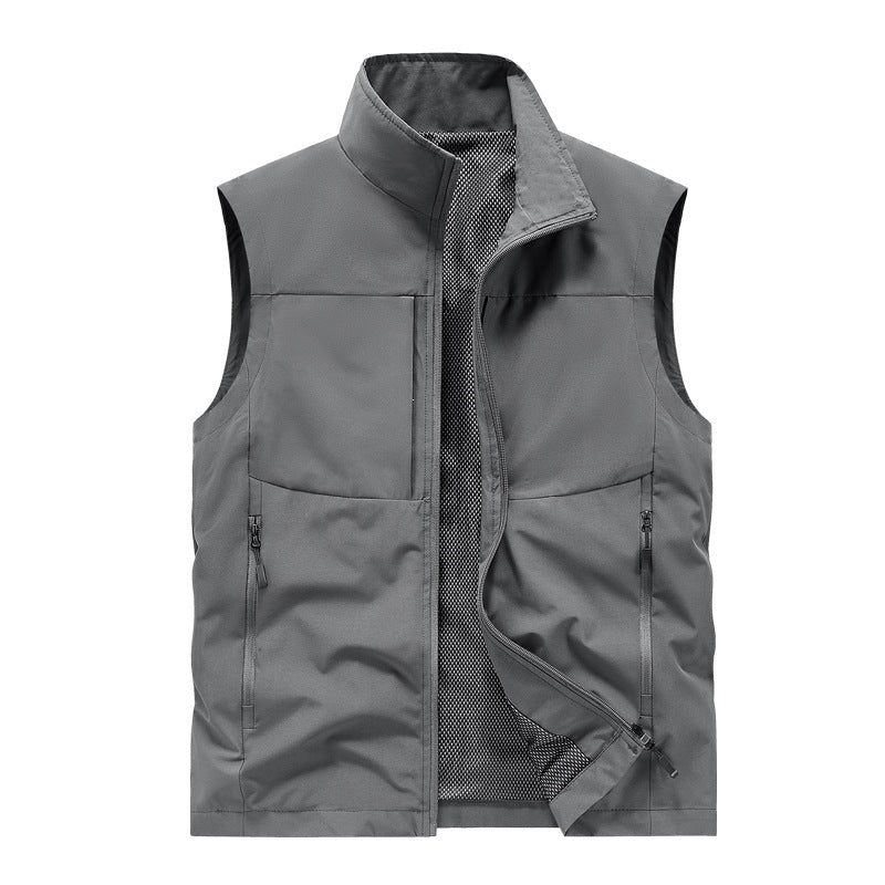 Herr Lätt Vindtät Softshell Quiltad Väst med Mesh Foder, Ståkrage &amp; Dragkedja Fickor