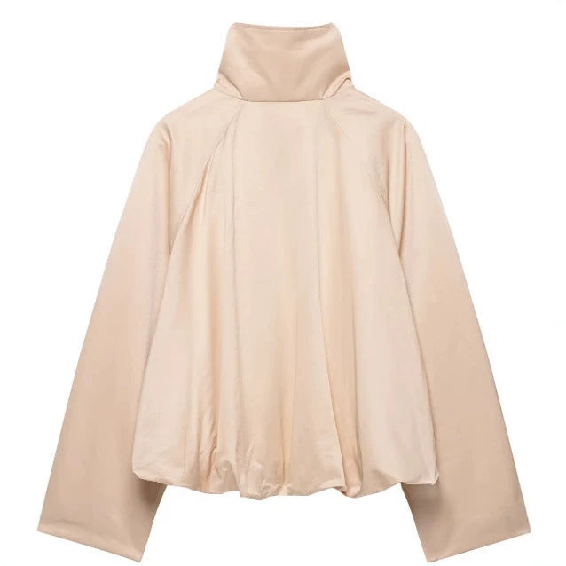 Dam Oversize Blouson Jacka med Funnel Krage, Raglan Ärmar och Justerbar Nederkant