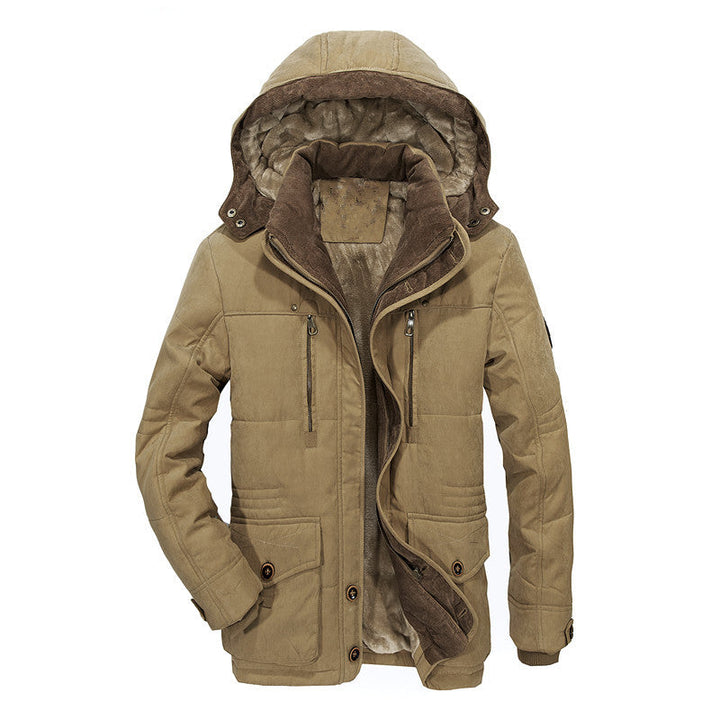 Herr Quiltad Canvas Parkas med Teddyfoder, Manchester Krage och Multifunktionell Fickor