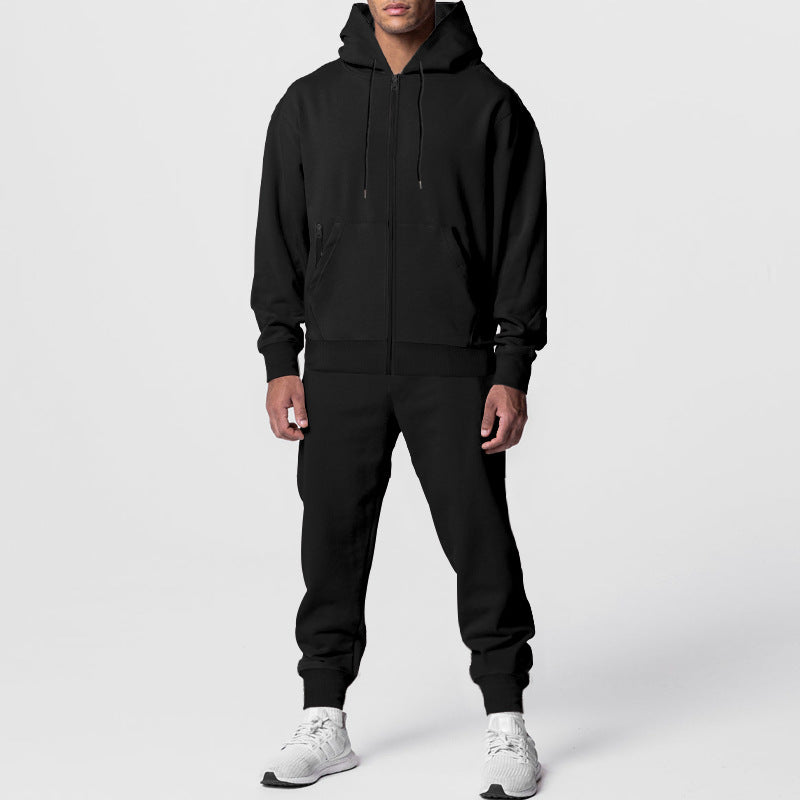 Herr Urban Dragkedja Luvtröja med Känguruficka och Tapered Joggingbyxor Set