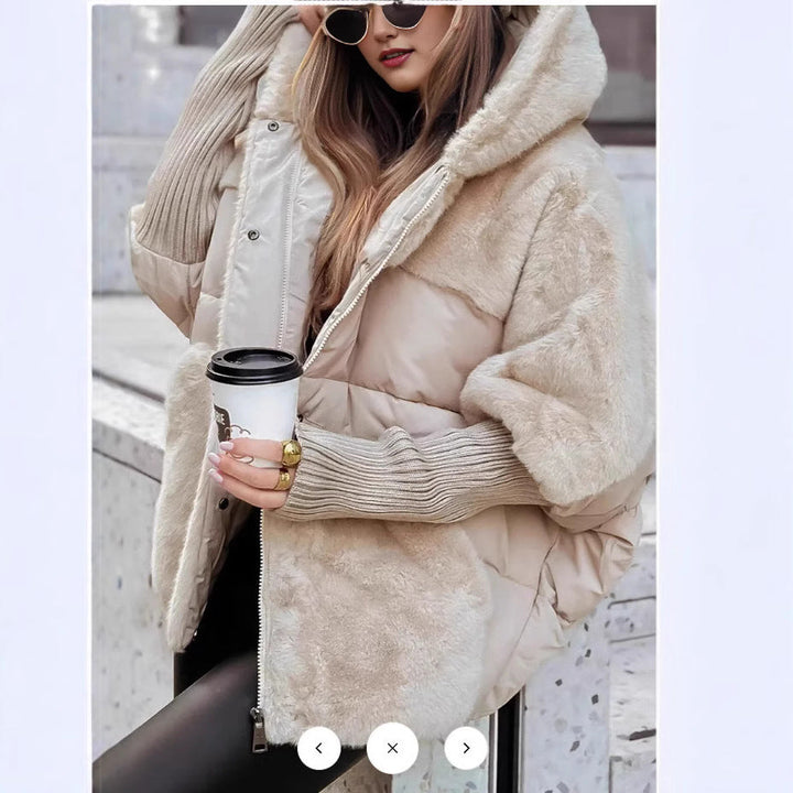Dam oversized quiltad vinterjacka med faux fur panels, huva och integrerad ribbed ärm detaljer