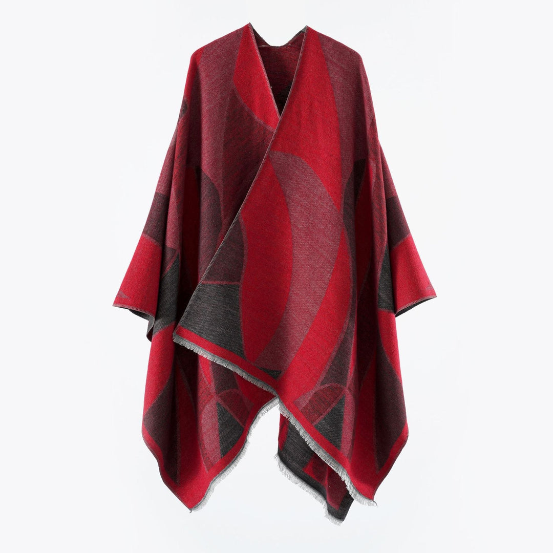 Dam Oversize poncho med V Neck och Geometric Jacquard design
