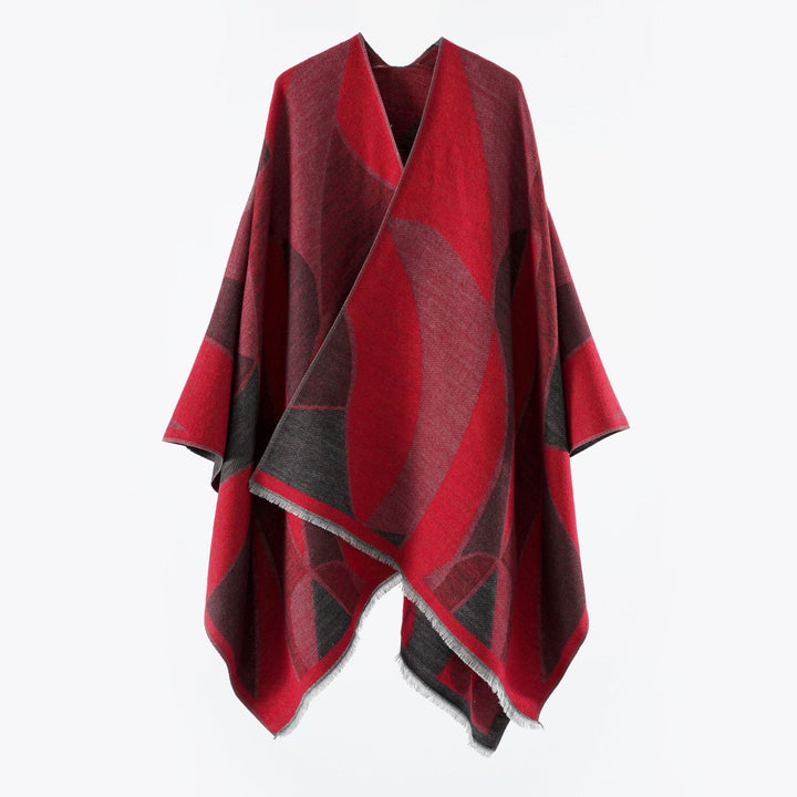 Dam Oversize poncho med V Neck och Geometric Jacquard design
