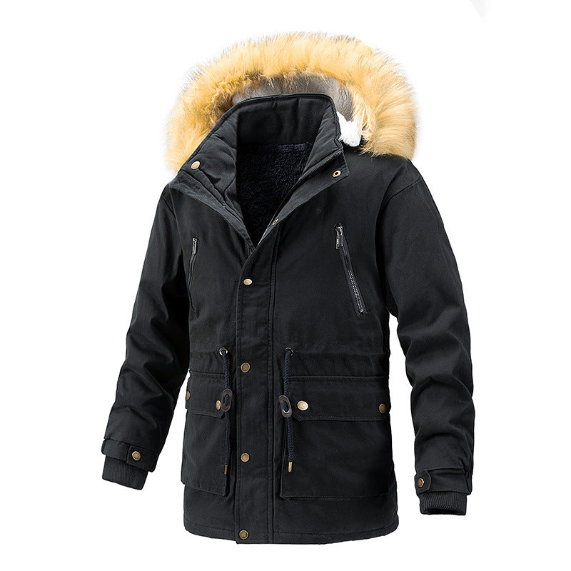 Herr Vinter Skydd Parkas med Värmande Teddyfoder, Avtagbar Imitation Päls Huva, och Förstärkt Funktion Fickor