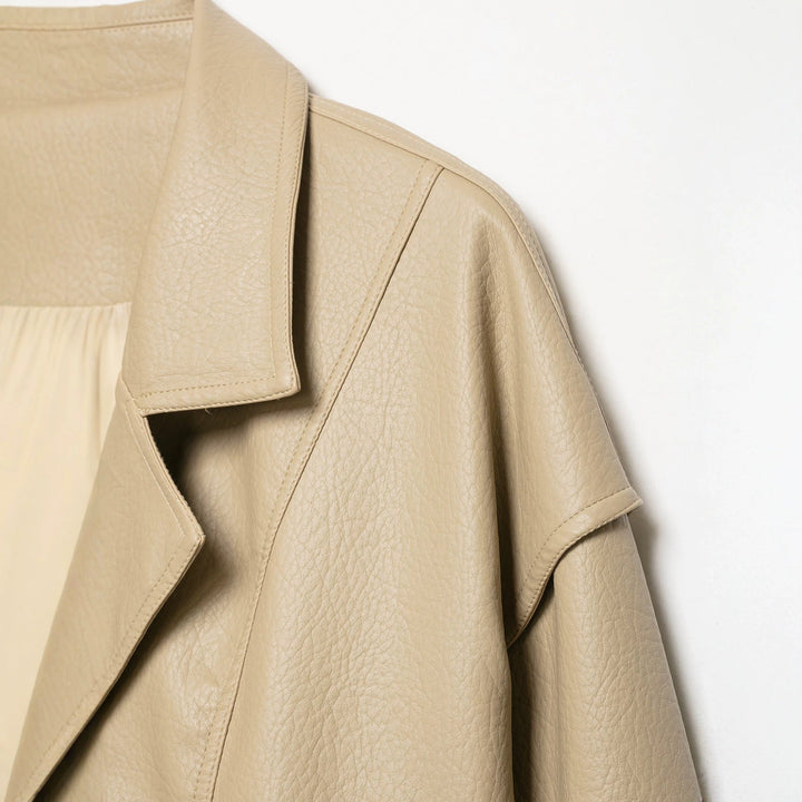 Dam Kort Blouson i Läderlook med Double Row och Elastic Nederkant