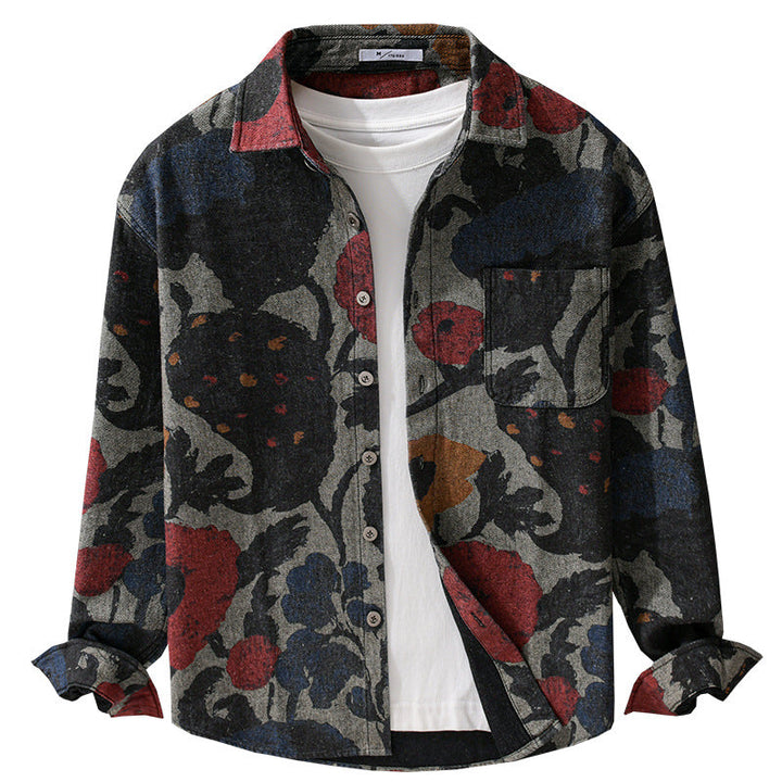 Herröverskjorta Tillverkad av Flannel med Large Blommig Jacquard Structure