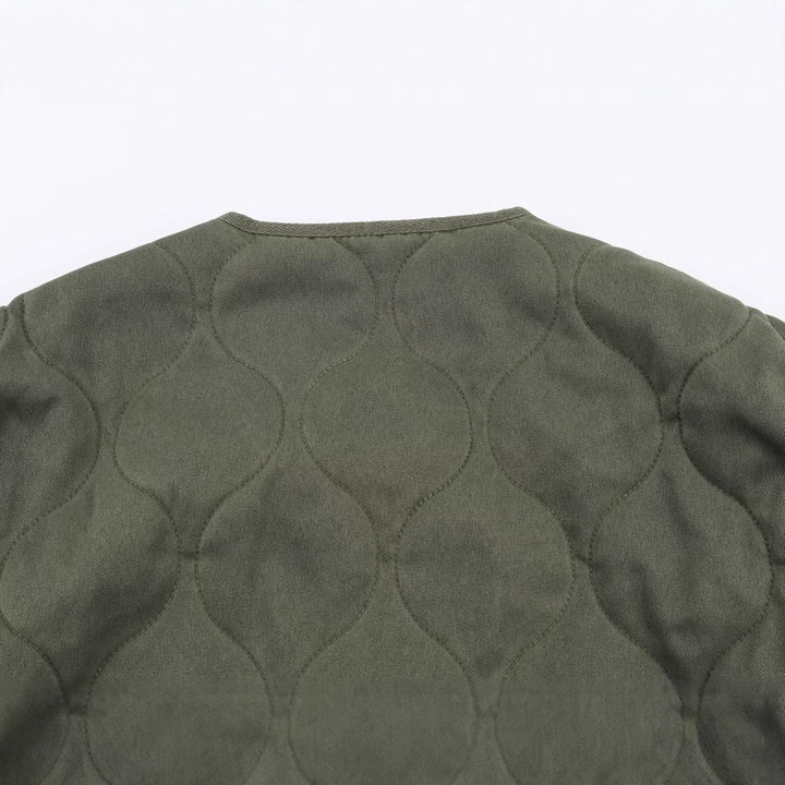 Dam Kort Quiltad Övergångsjacka med Round Neckline, Drawstring Waist och Dold Dragkedja Knäppning