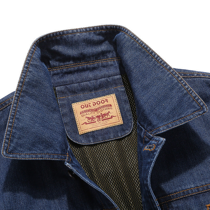 Herr Lätt Jeansjacka i Worker Blouson Stil med Andningsbar Mesh Foder och Ärm Patch
