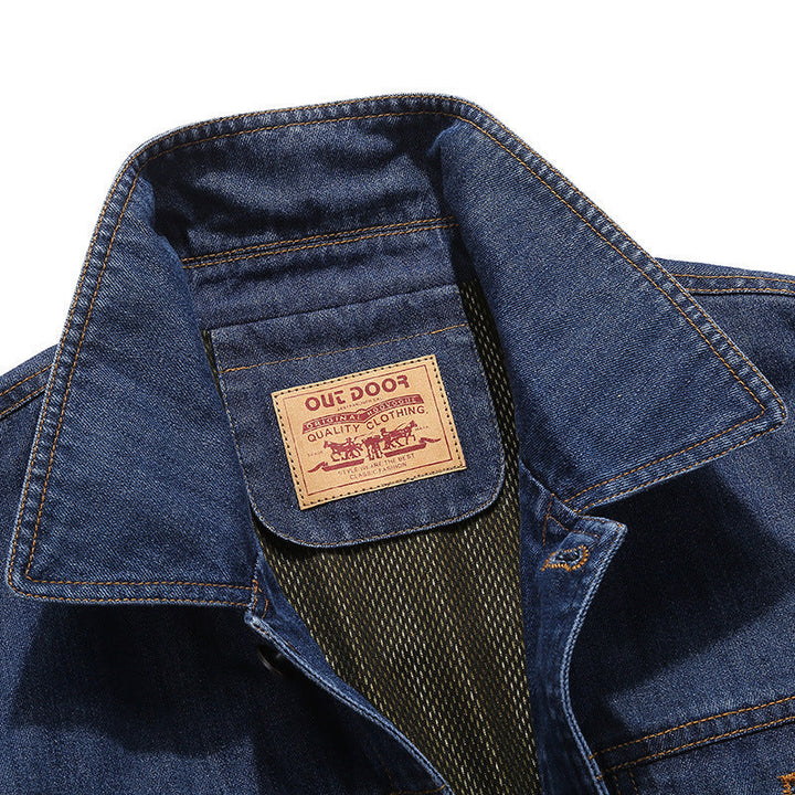 Herr Lätt Jeansjacka i Worker Blouson Stil med Andningsbar Mesh Foder och Ärm Patch