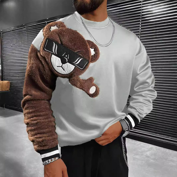 Herr College-Tröja med Plush Bear Appliqué