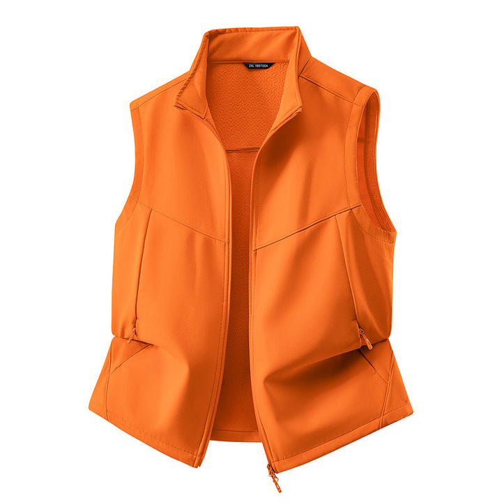 Dam ärmlös softshell väst med ståkrage, Stretch foder och två-Way dragkedja