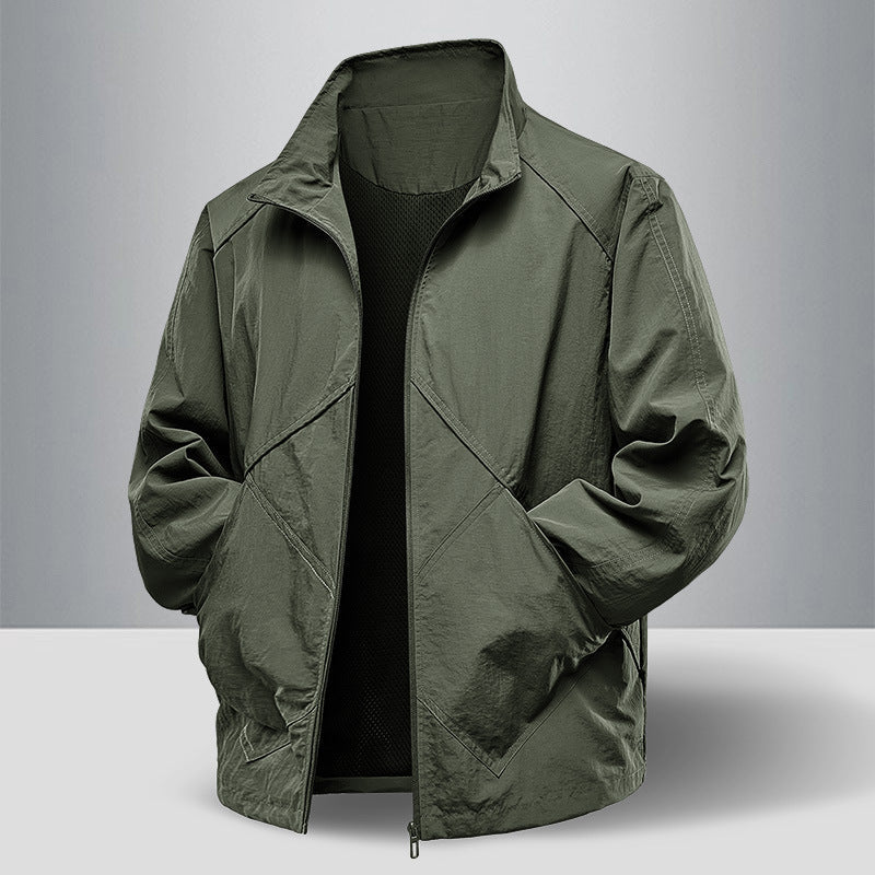Herr Lätt Technical Zip Jacka med Stående Krage, Raglan Ärmar och Utility Inserts