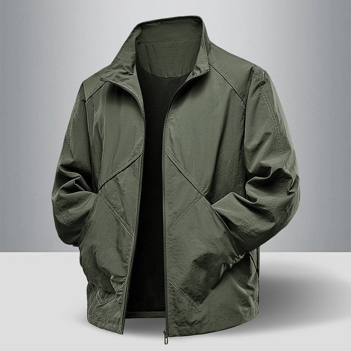 Herr Lätt Technical Zip Jacka med Stående Krage, Raglan Ärmar och Utility Inserts