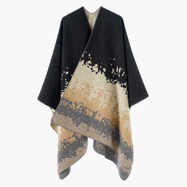 Dam Oversize Reversible poncho tillverkad av Jacquard med abstract Färg gradient