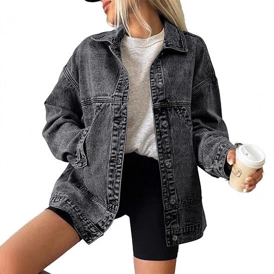 Dam oversize denimjacka med låg Yoke, Straight fåll och Vintage tvätta