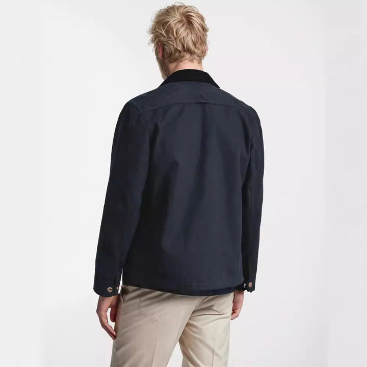 Herr robust canvas chore jacka med cord krage och applicerade utanpåfickor