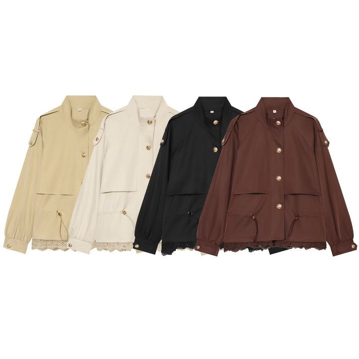 Dam Lätt Parka Jacka med Drawstring och Lace Nederkant