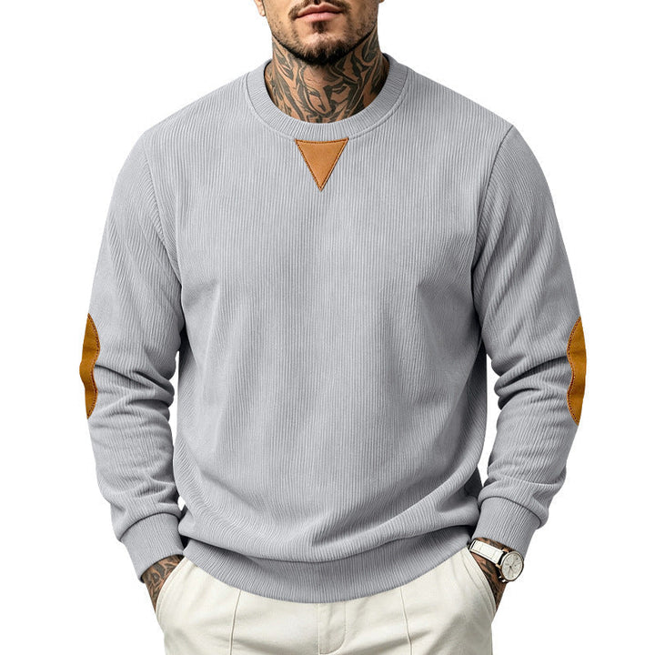 Herr Ribbad College-Tröja med Läder Look Elbow Lappar och Triangle Applique