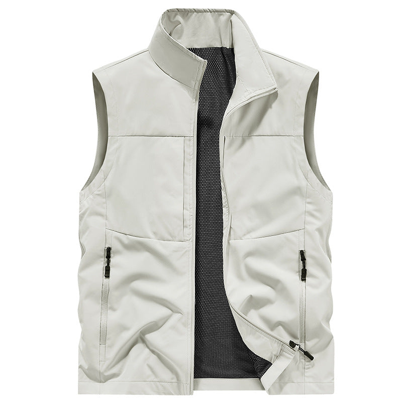 Herr Multifunctional Utomhus Väst med Vindskyddande Microfiber, Mesh Inre Foder och Dold Zip Fickor