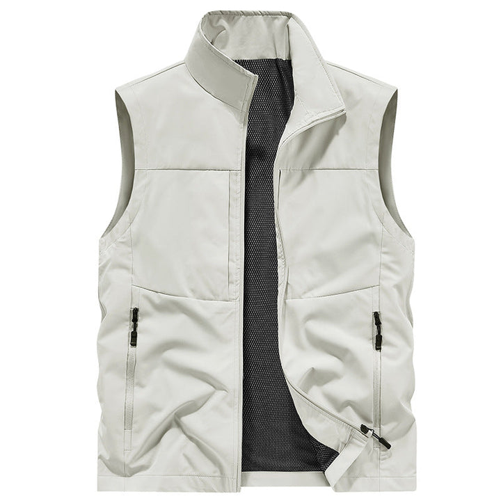 Herr Multifunctional Utomhus Väst med Vindskyddande Microfiber, Mesh Inre Foder och Dold Zip Fickor