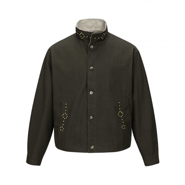 Herr kort skärning boxig canvas jacka med studded detalj och ståkrage