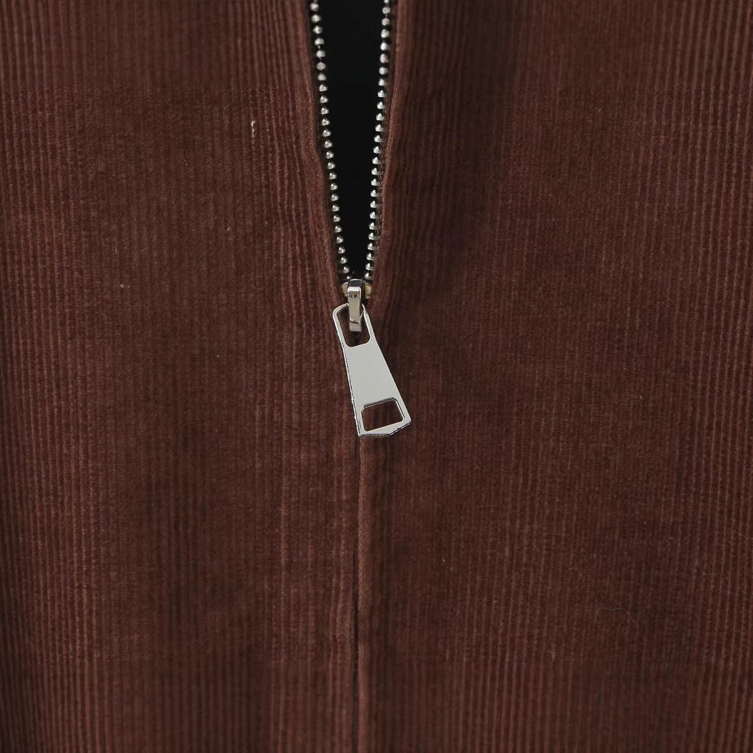 Dam Kort Skärning Cord Blouson Jacka med Dragkedja