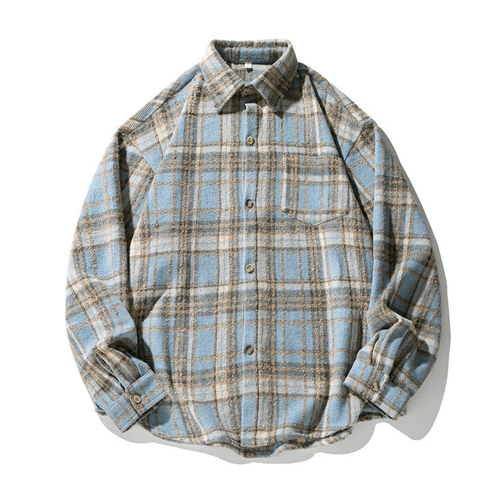 Unisex Skjortjacka i Ull Fleece Check Mönster med Boxig Skärning och Patch Chest Ficka