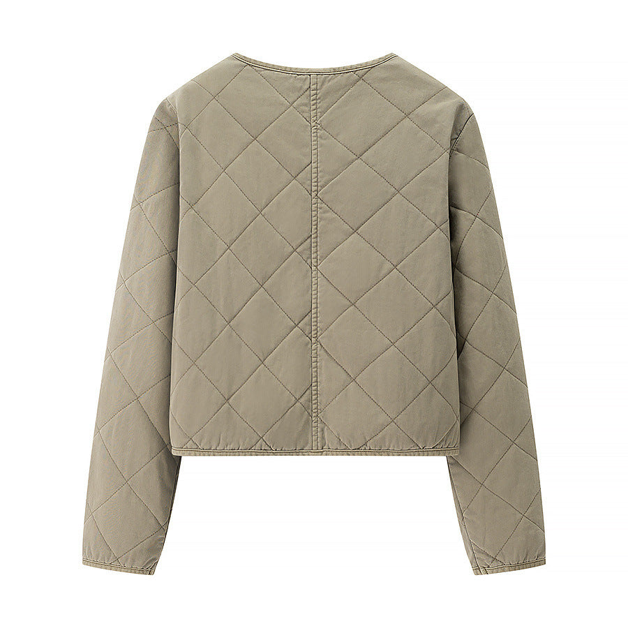 Dam lätt kviltad kort jacka med Round Neck, hel Zip och Subtle midja Length