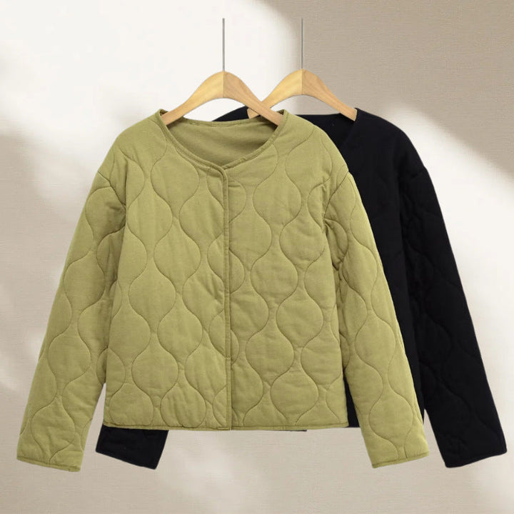 Dam Quiltad Jacka med Round Quilting, Knapplist och V-ringad