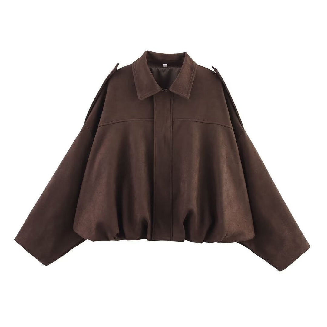 Dam oversize kort Velour Blouson med fåll med dragsko och Shoulder Epaulettes