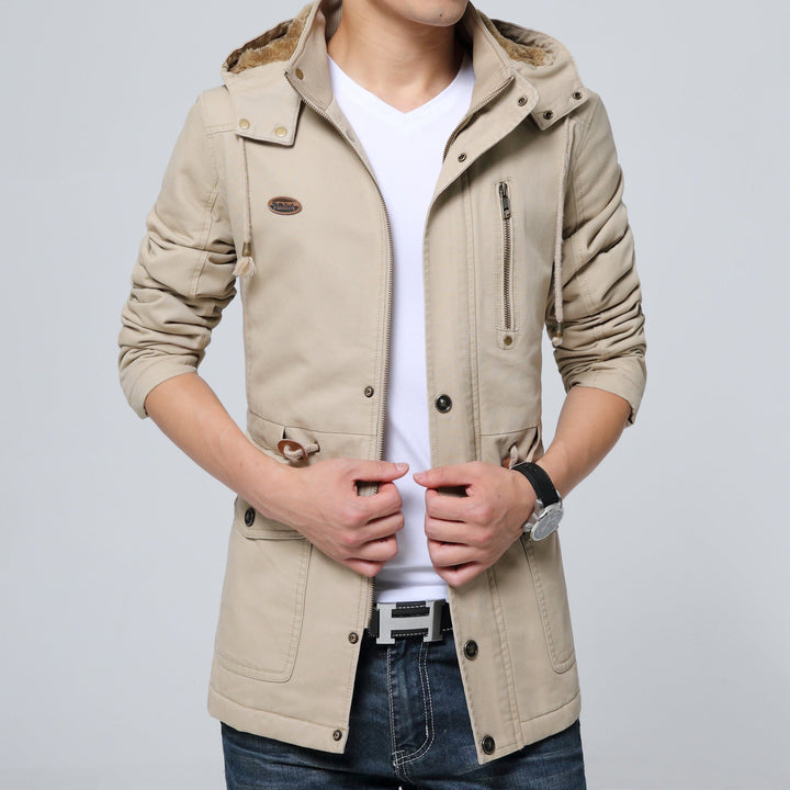 Herr Lätt Utility Parka med Huva, Teddyfoder i Krage och Vertical Zip Ficka
