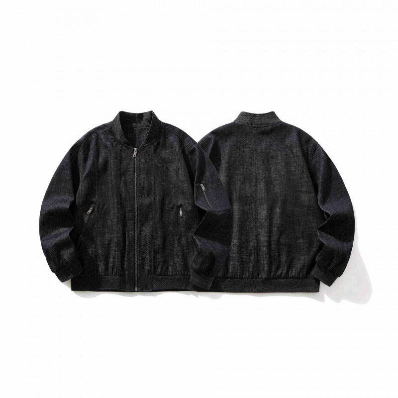 Herr cropped boxig denim bomberjacka med dragkedja, insats fickor, och ärm dragkedja