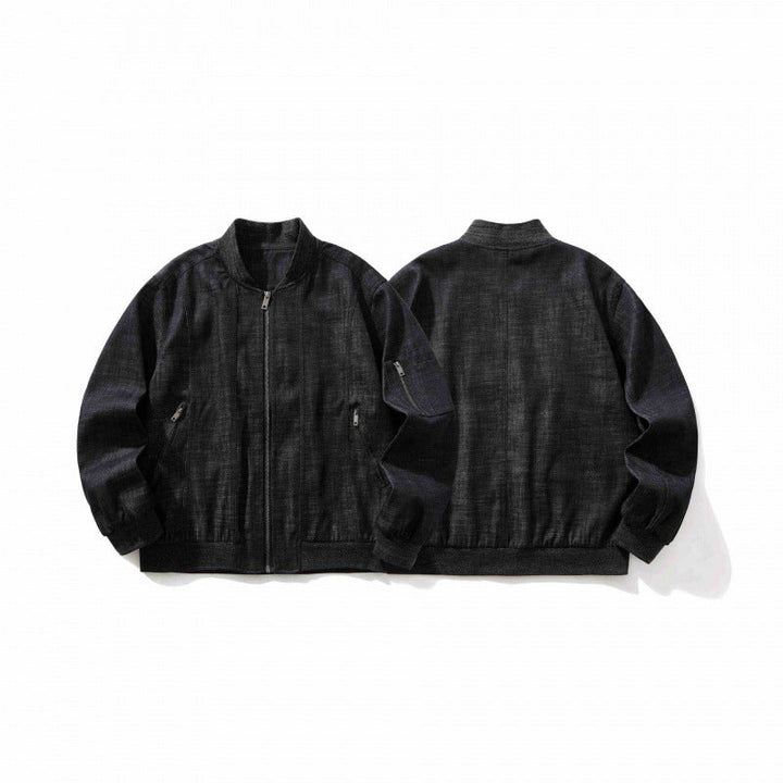 Herr cropped boxig denim bomberjacka med dragkedja, insats fickor, och ärm dragkedja