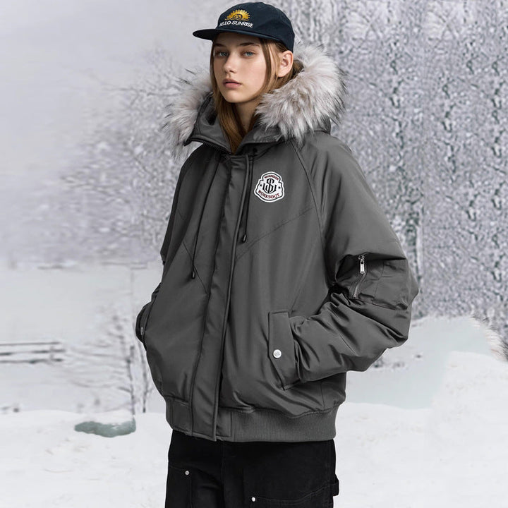 Dam oversize thermo parka med voluminous huva, detachable faux fur trim och ribbed muddar