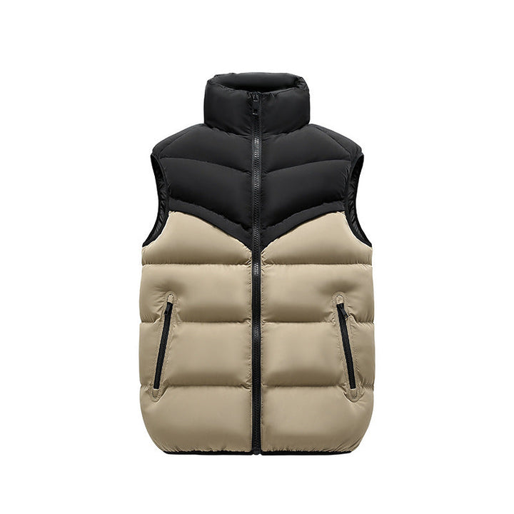 Herr Termisk Quiltad Väst med Hög Ståkrage, Färg Block Design &amp; Dragkedja Fickor
