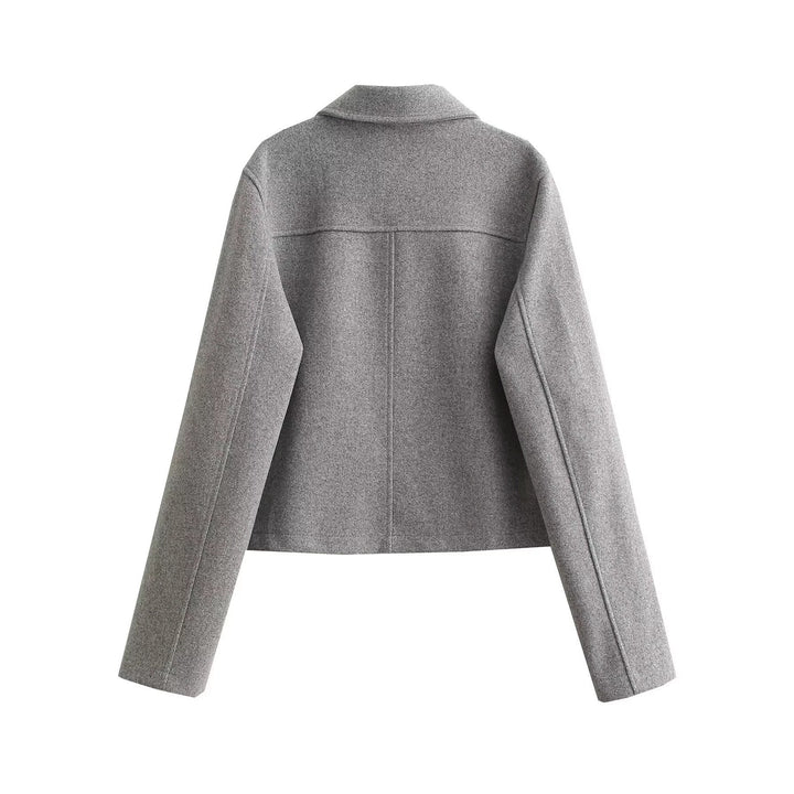 Dam Kort Boxig Ull Blend Jacka med Lock Fickor och Guld Dekorativ Knappar