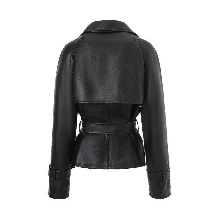 Dam Elegant Jacka i Konstläder med Belt