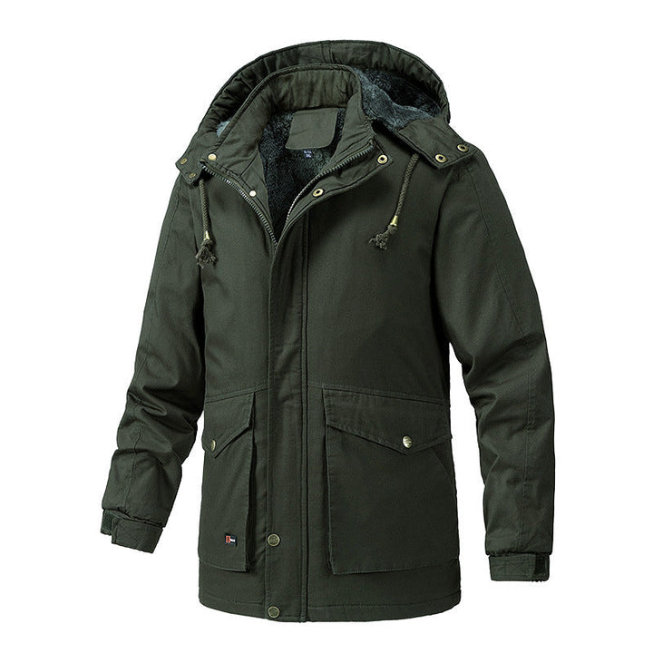 Herr Canvas Parkas med Sherpa Foder, Extended Skärning och Funktion Arm Ficka