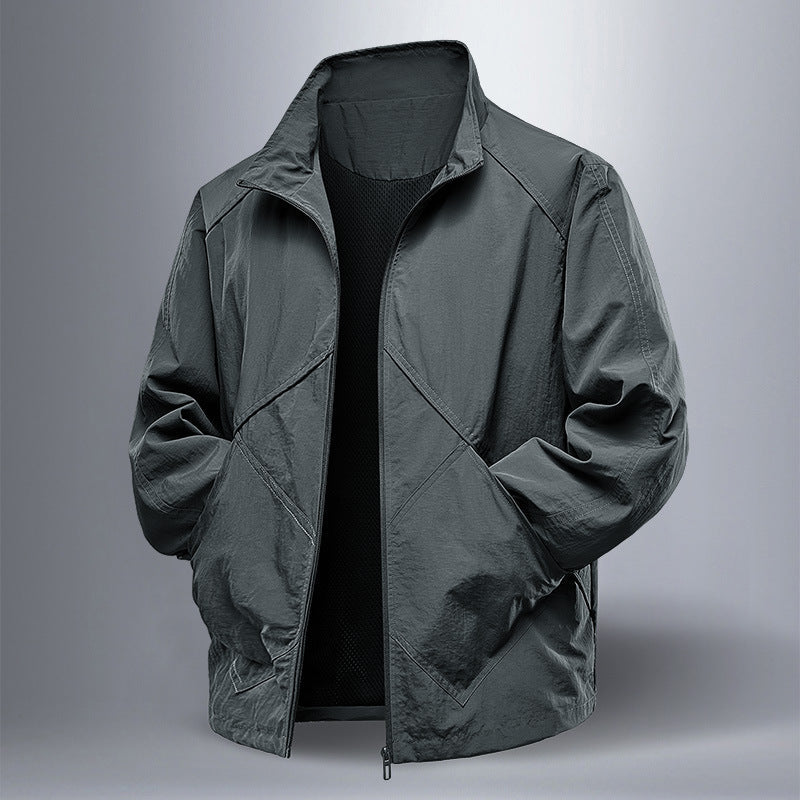 Herr Lätt Technical Zip Jacka med Stående Krage, Raglan Ärmar och Utility Inserts