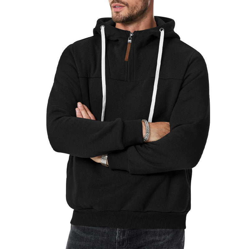 Herr Nano Sweat Halv Dragkedja med Textured Interior, Adjustable Huva och Bred Ribbad Fåll