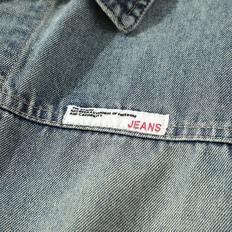 Herr Casual Denim Väst med Integrerad Sweatshirt Ärmar och Stora Lockfickor