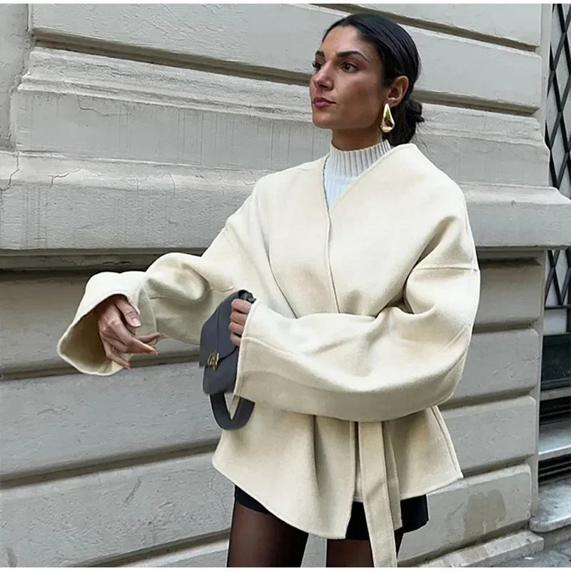 Dam 600+ Tailored Wrap Jacka med Tie Belt och Kimono Ärmar