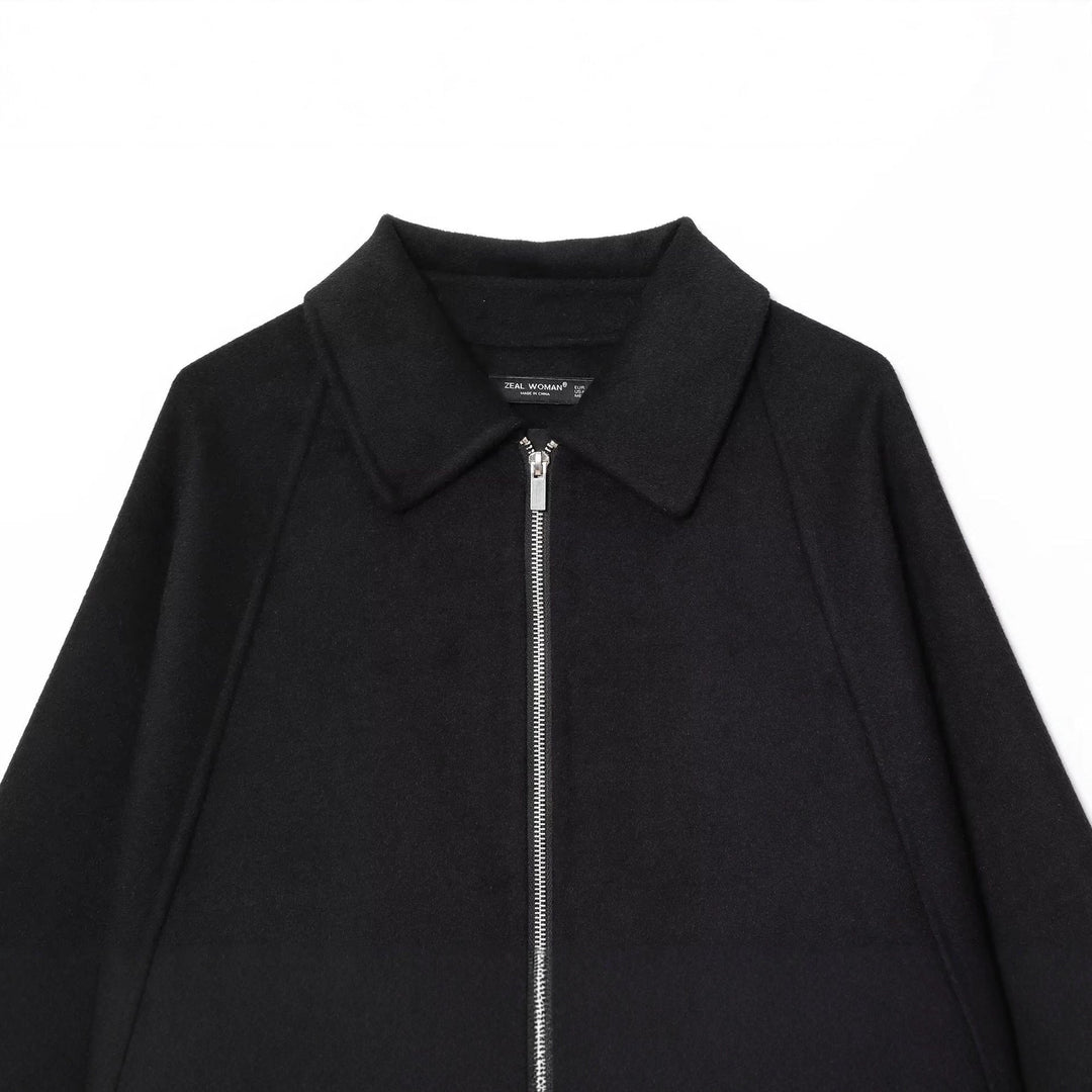 Dam avslappnad dragkedja overshirt med skjortkrage, raglanärmar, och extended fåll
