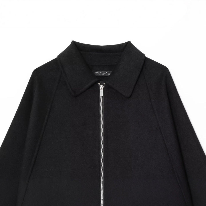 Dam avslappnad dragkedja overshirt med skjortkrage, raglanärmar, och extended fåll